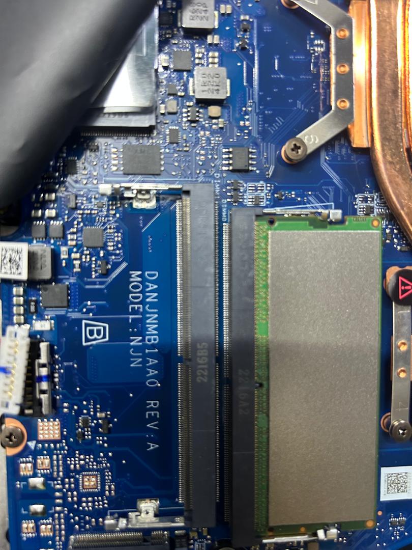 Close up view of laptop motherboard memory slot